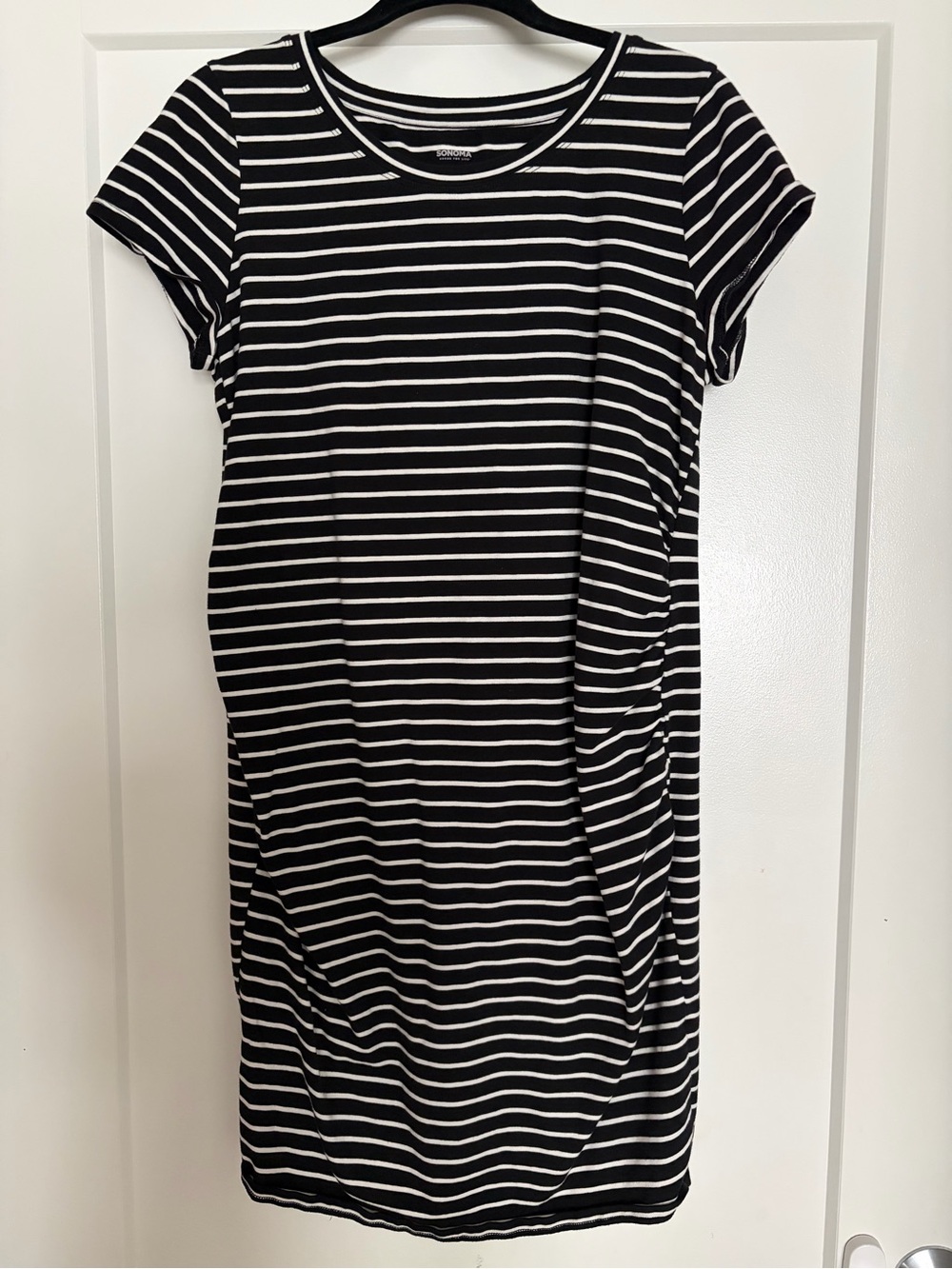 NWOT Sonoma Goods For Life Striped Maternity T-Shirt Dress Black White Size M